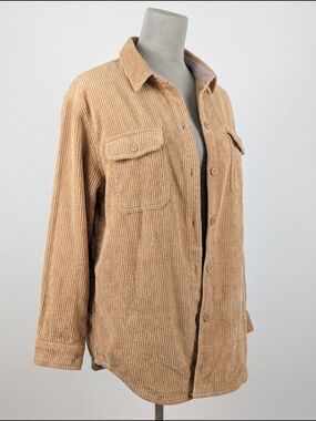 Relaxed Corduroy Button-Down Shirt Jacket in Tan